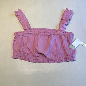BP Crop Top Ruffle Strap Pink Linen Blend Summer Sleeveless Shirt S